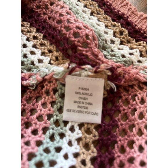 Almost Famous pink burgundy cream green knitted open front cardigan size 1X. - Picture 4 of 5